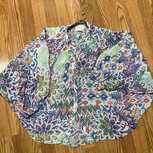 Maeve Anthropologie Brynna Dolman Sleeve Ikat Floral Print Blouse Top Size XS